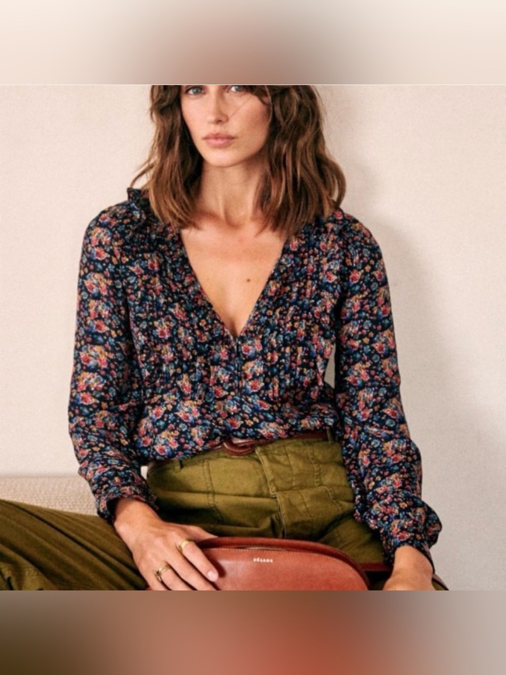 Sezane Rue Saint Fiacre Mirta Blue Floral 100% Silk Blouse Women’s 34 EU